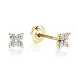 Diamond Flower Petal Stud Earrings. - Yellow gold