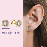 Large Diamond Halo Earrings in Yellow Gold