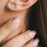 Diamond Flower Petal Stud Earrings. - Yellow gold