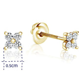 Diamond Flower Petal Stud Earrings. - Yellow gold