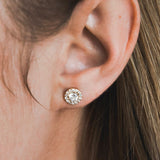 Large Diamond Halo Earrings in Yellow Gold