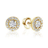 Large Diamond Halo Earrings in Yellow Gold