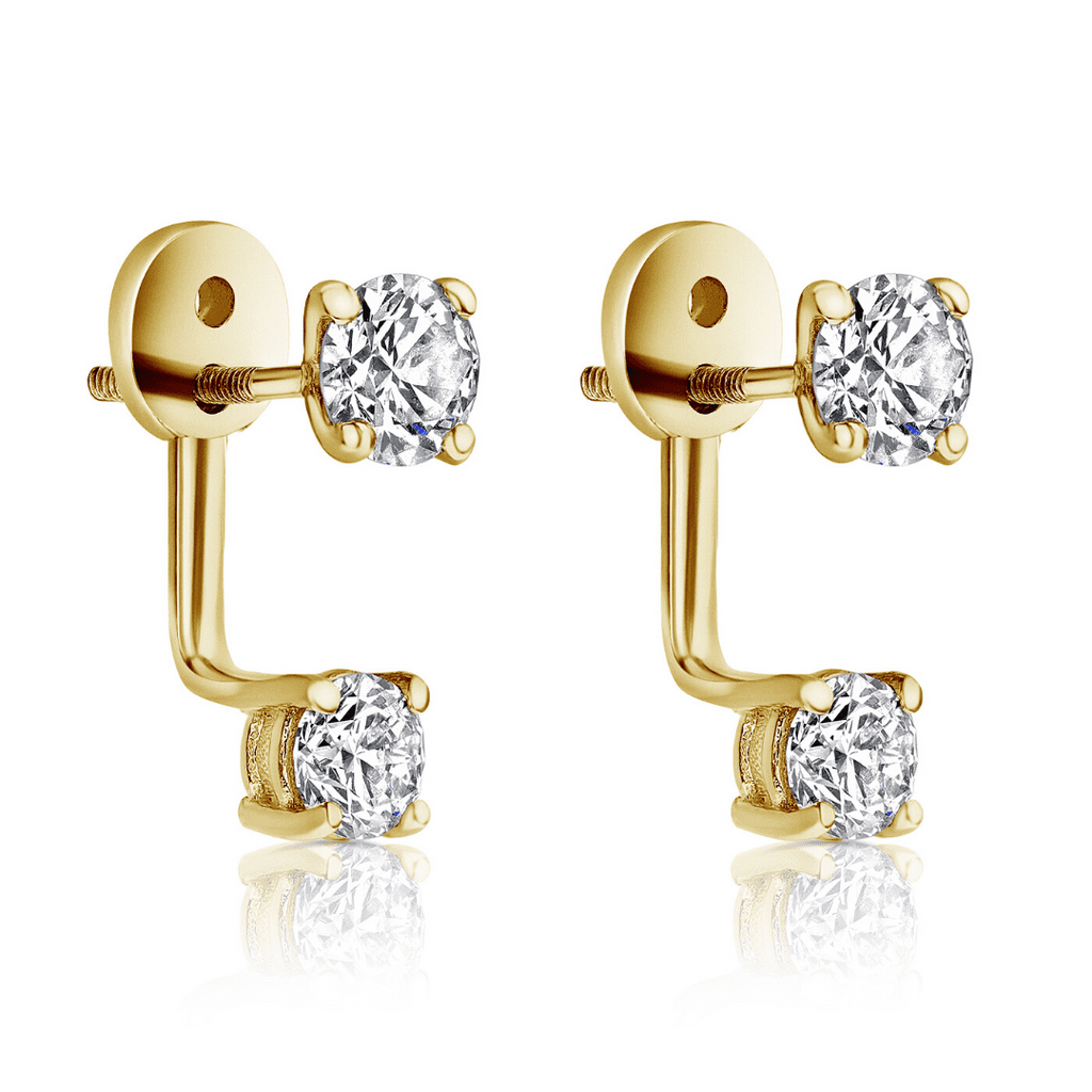 Diamond Stud Earrings w/ Diamond Jackets 14K Yellow Gold