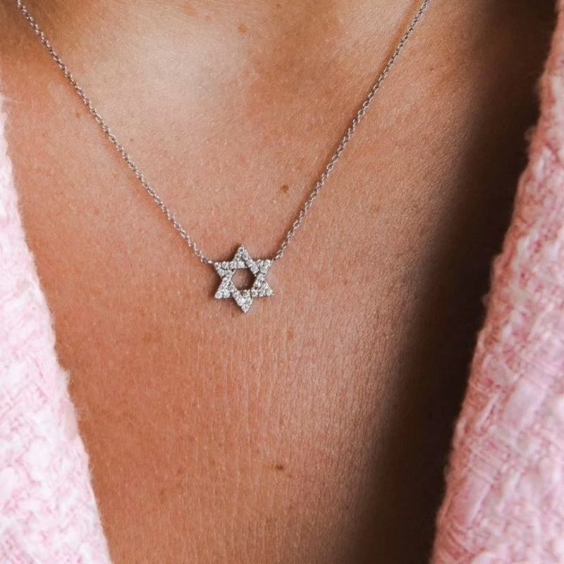 Star of David Diamond Pendant in 14K White Gold