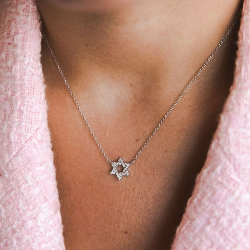 Star of David Diamond Pendant in 14K White Gold