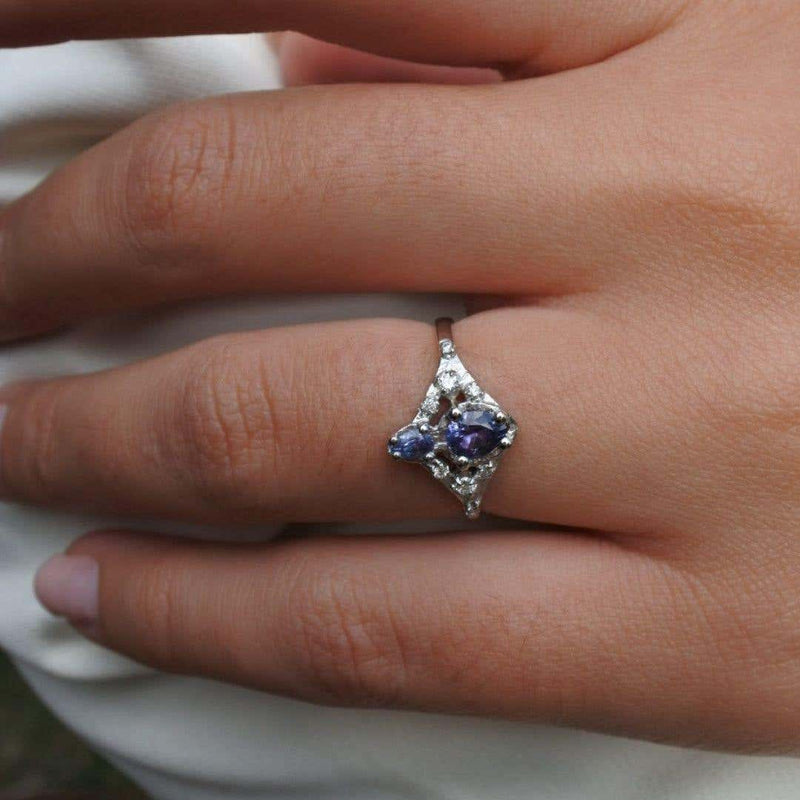 One of A Kind Sapphire and Diamonds Ring in White Gold