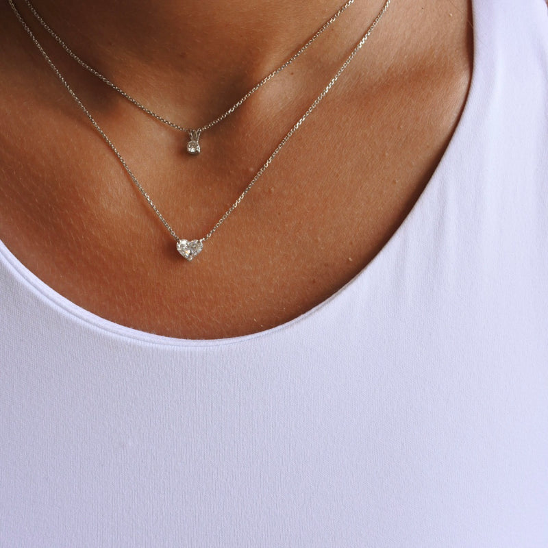 14 karat Diamond necklace 14K white gold 1/4 carat diamond solitaire charm  chain | eBay
