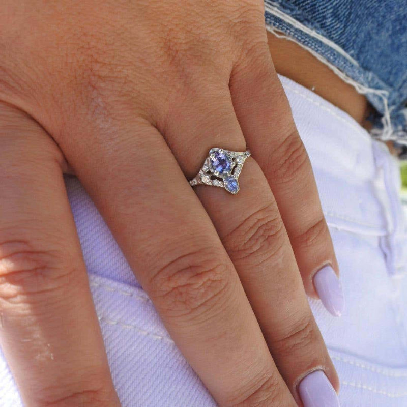 One of A Kind Sapphire and Diamonds Ring in White Gold