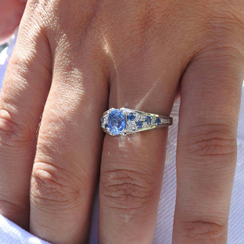 One of A Kind Blue Sapphire and Diamond Ring