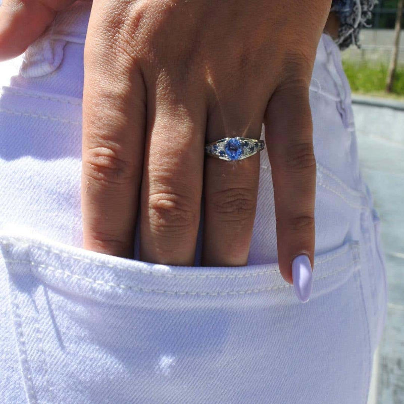 One of A Kind Blue Sapphire and Diamond Ring