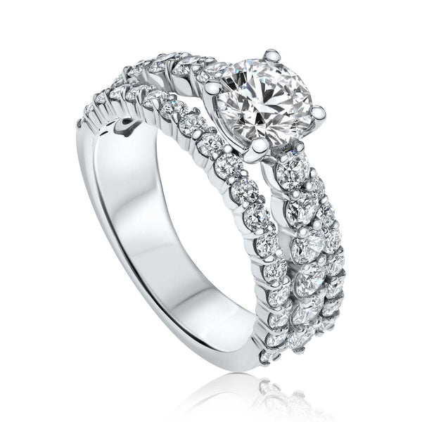 2.60 Carat GIA 3 Row Diamond Ring in White Gold