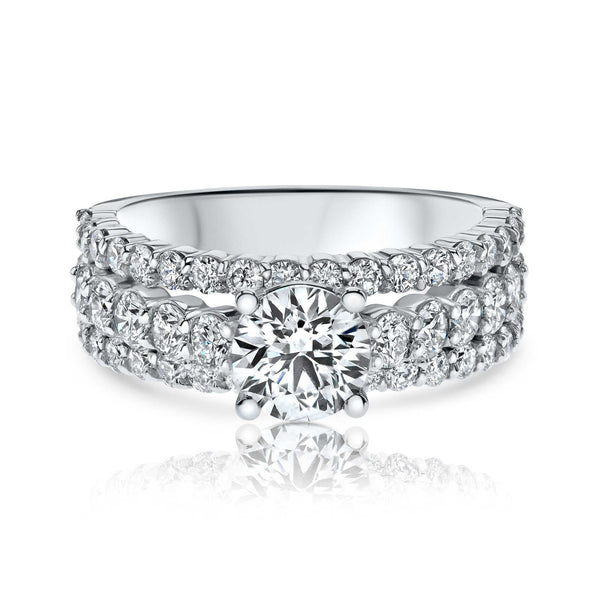 2.60 Carat GIA 3 Row Diamond Ring in White Gold