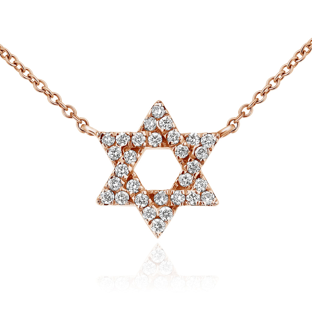 14K Rose Gold Diamond Star of David Necklace